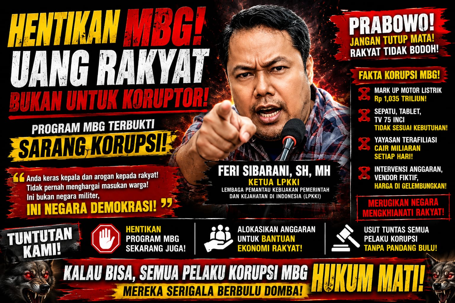 Ketua LPKKI Desak Prabowo Hentikan Program MBG, Anggaran Diminta Dialihkan untuk Rakyat