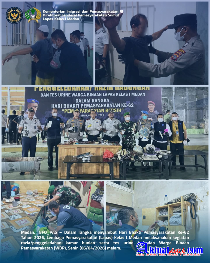 Sambut HBP Ke 62 Lapas Kelas I Medan Gelar Razia Kamar Hunian Dan Test Urine WBP