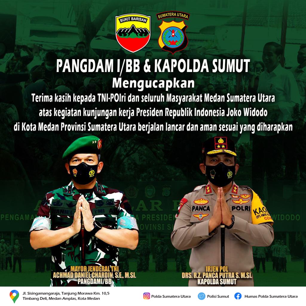 Kunker Presiden RI Sukses, Pangdam I/BB dan Kapolda Sumut Terima Kasih Masyarakat Atas Dukungannya