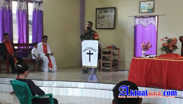 Menjaga Kerukunan Antar Umat Beragama, Babinsa Koramil 1509-01/Bacan Sambangi Gereja GMIH