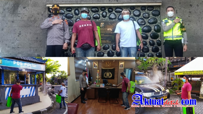 Gandeng Komunitas Eco Enzyme Polsek Kuta Polresta Denpasar Lakukan Penyemprotan Disinfektan