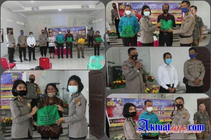 Minggu Kasih,Polres Sergai Berikan Bantuan Sembako Kepada Jemaat Gereja GPdI Jambur Pulau