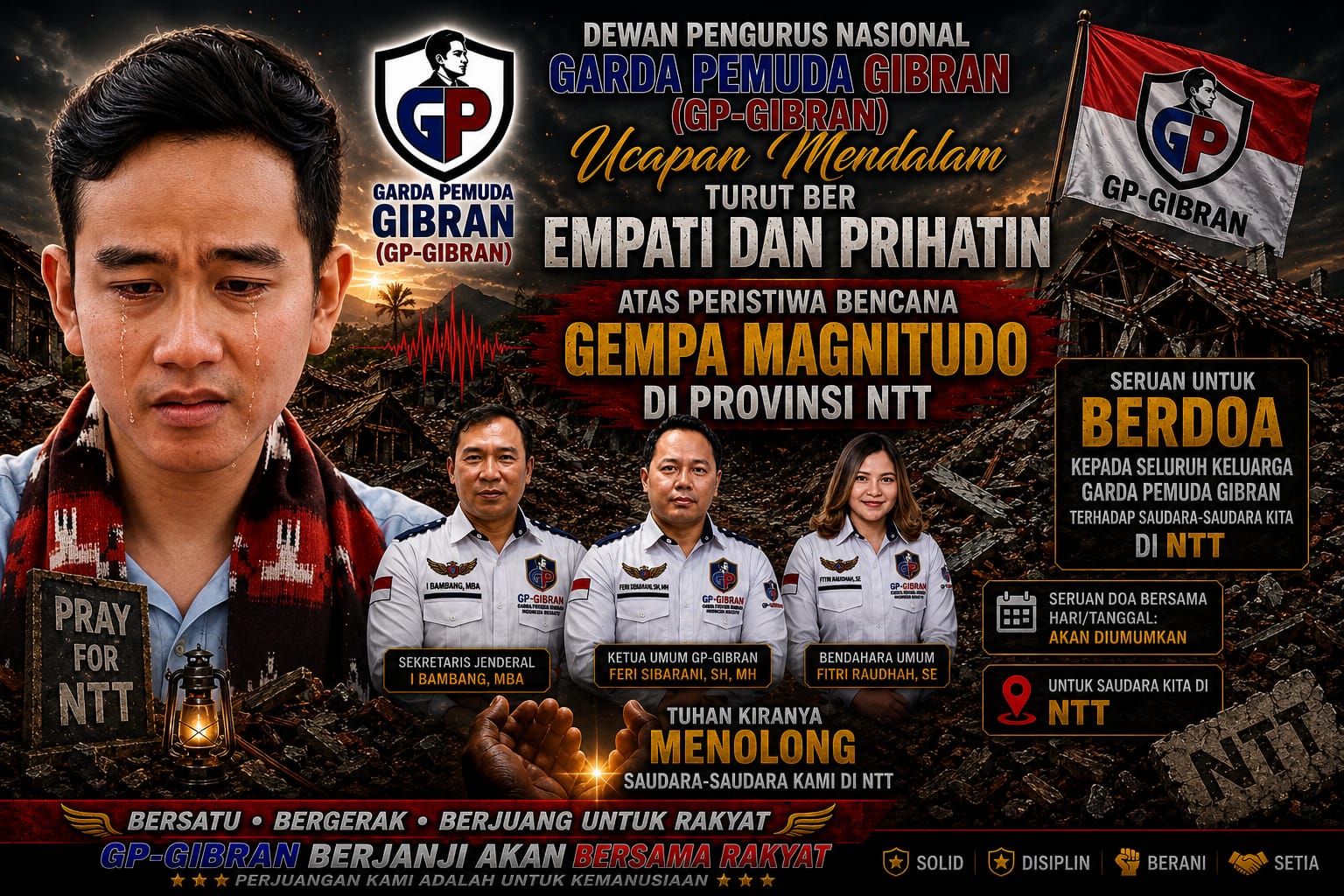 DPN GARDA PEMUDA GIBRAN SAMPAIKAN EMPATI DAN DOA UNTUK MASYARAKAT NTT