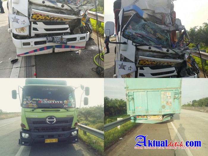 Diduga Ngantuk di Jalan Tol JMKT, Truk Tabrak Truk, 3 Orang Luka