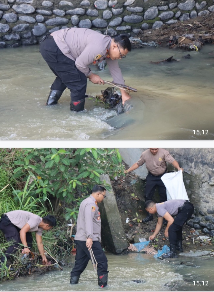 Polri Peduli Lingkungan, Polresta Deli Serdang Bersihkan Sampah di Sekitaran Sungai Malinda