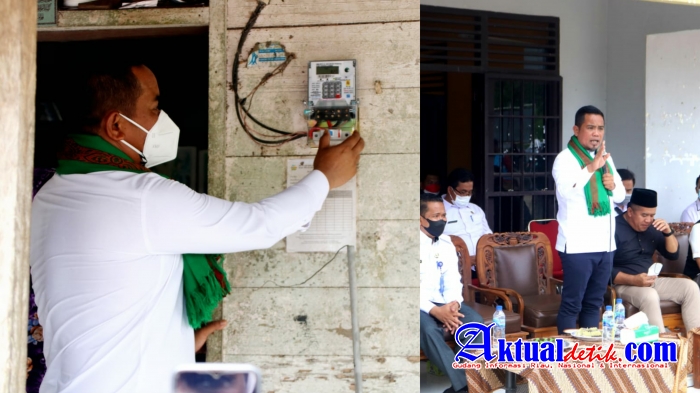 Bupati Pelalawan Resmikan Pemakaian Listrik 24 Jam Di Desa Kuala Panduk