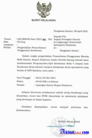 H.Nasarudin SH.MH Meminta Seluruh Kendaraan Dinas OPD diKumpulkan Senin Depan