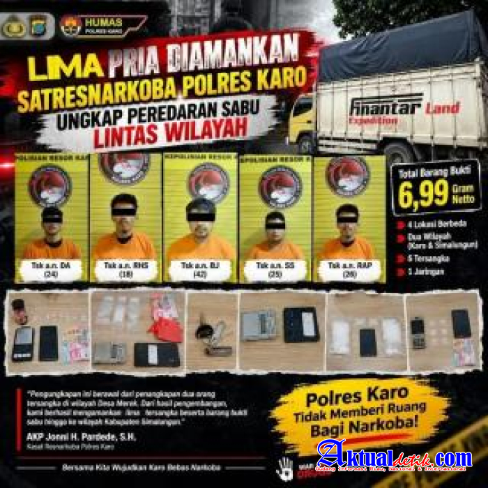 Lima Pria Diamankan, Satresnarkoba Polres Karo Ungkap Peredaran Sabu Lintas Wilayah