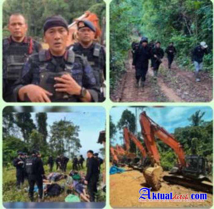 Dansat Brimob Polda Sumut Bersama Personil Amankan 12 Ekskavator Di Tambang Ilegal Madina Tapsel